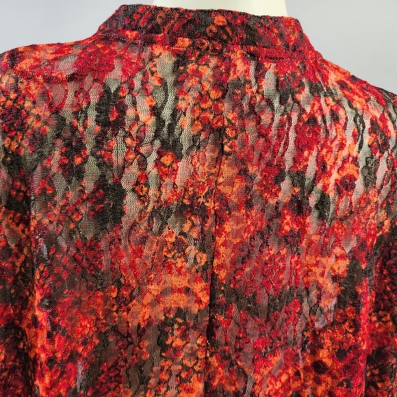 Vibrant Winter Fall Free People Burn Out Velvet Romantic Long Sleeve Blouse XL - Picture 5 of 6